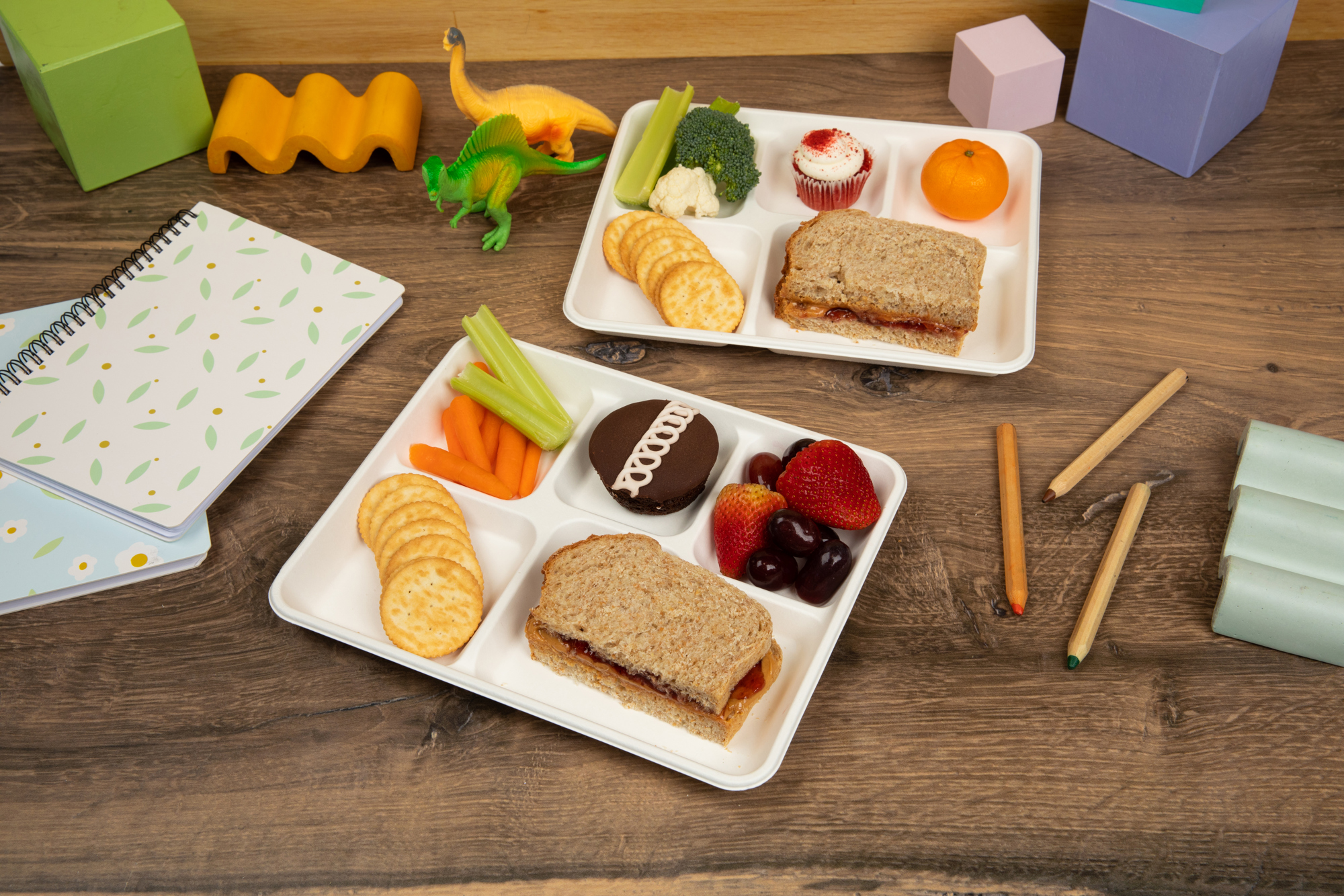 10 x 8” PFAS-Free Fiber Blend 5-Compartment Cafeteria Tray